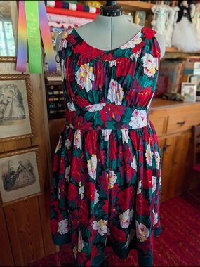 Handmade Bold Floral Red Green Pink Cotton Sundress